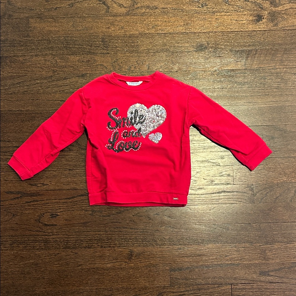 Mayoral Girls Red Sequin Heart Sweatshirt Size 4